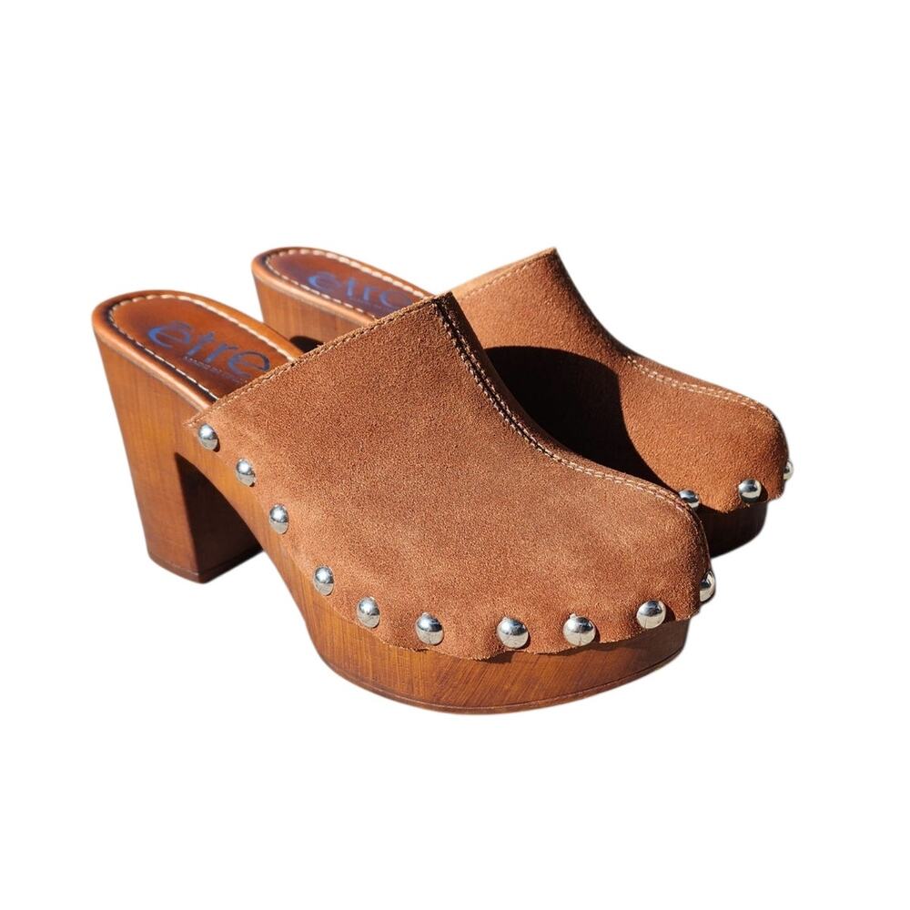 Etre Studded Suede Clog Platform Mules 39
